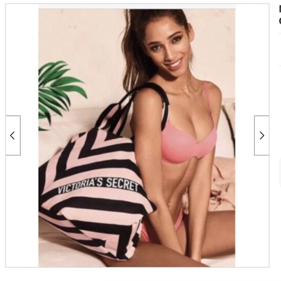 Victoria's Secret Handbags - NWT Victoria's Secret  Pink/Black Diagonal Canvas Large Tote Bag Shopper